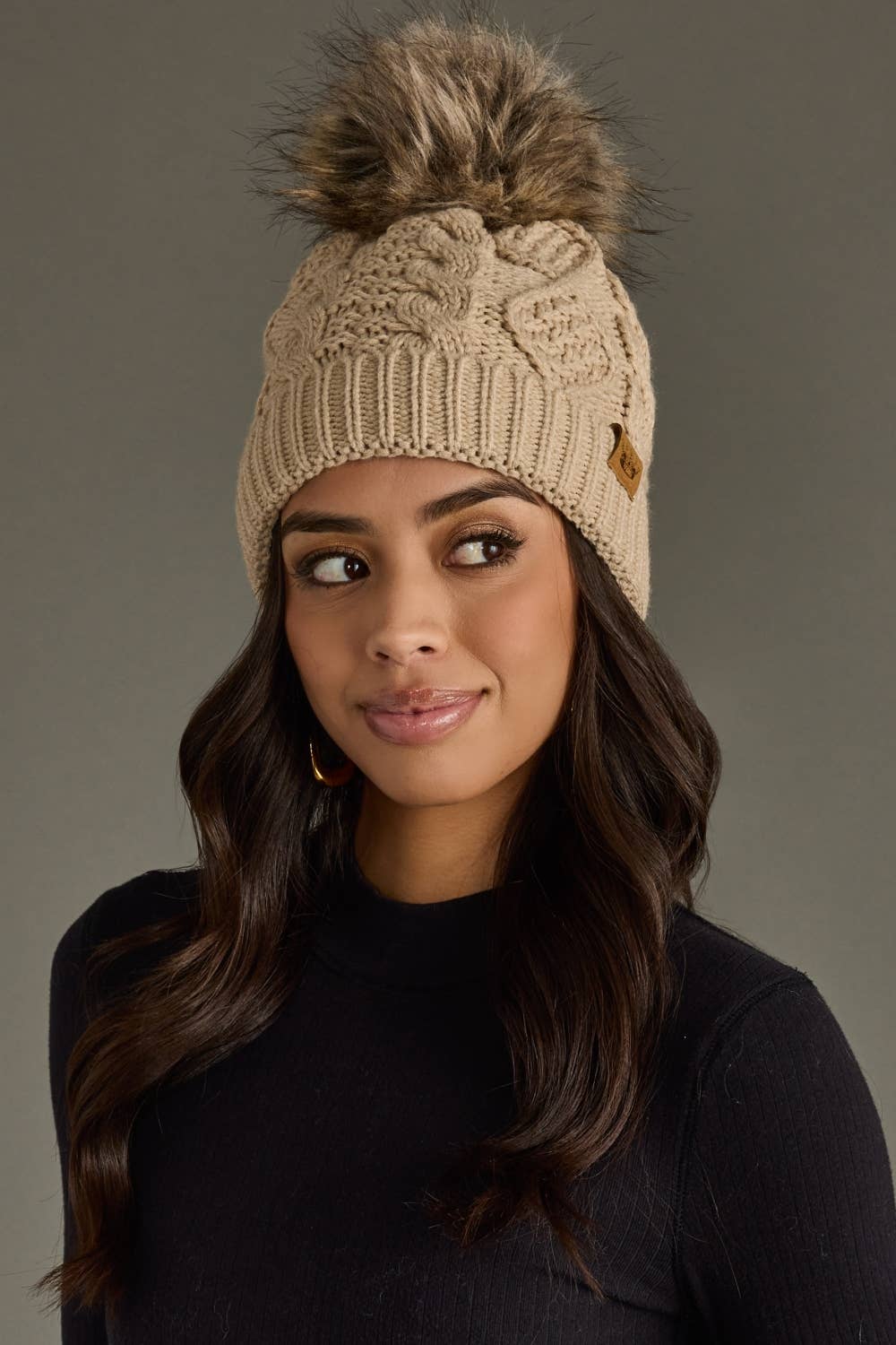 Panache Apparel Co. - Taupe Cable Knit Pom Hat