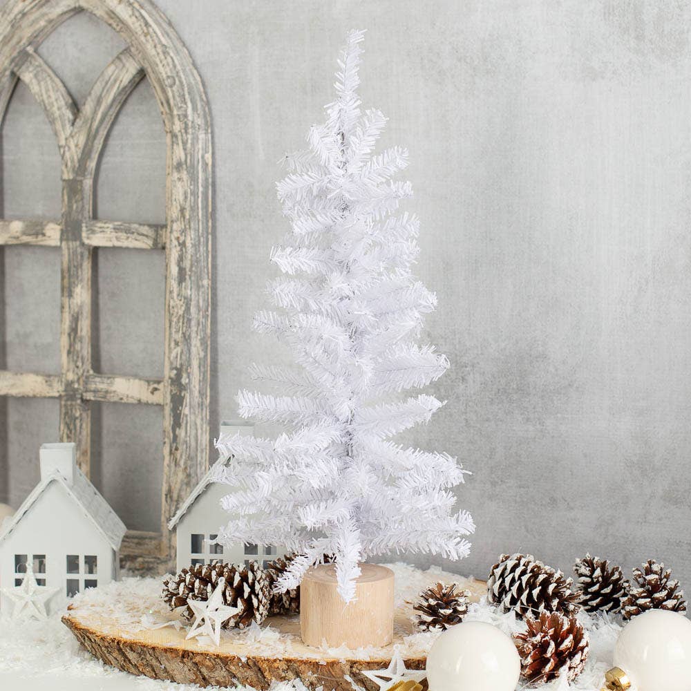 Factory Direct Craft - 18" White Artificial Canadian Pine Tree w/ Natural Wood Base