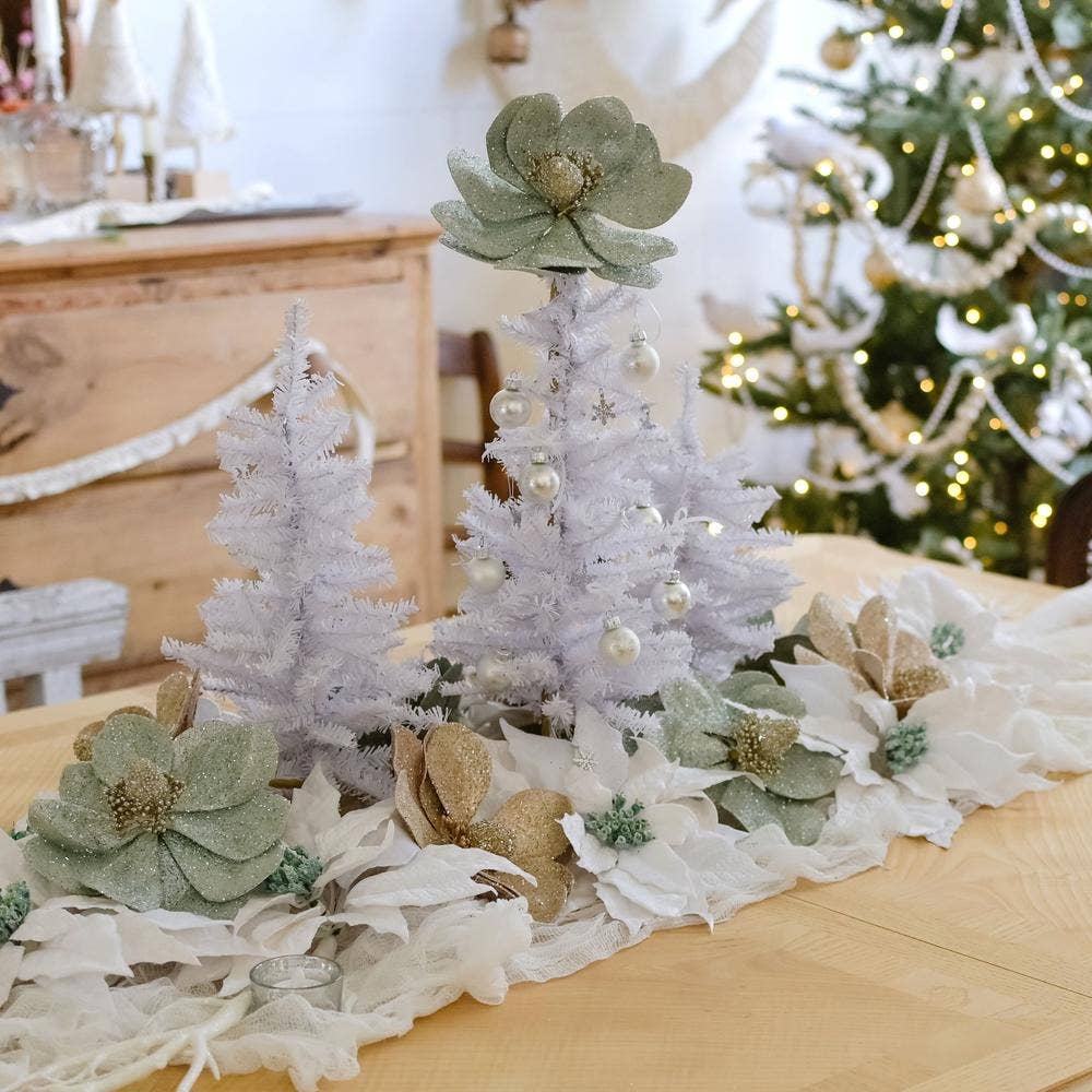 Factory Direct Craft - 12" White Artificial Canadian Pine Tree w/ Natural Wood Base