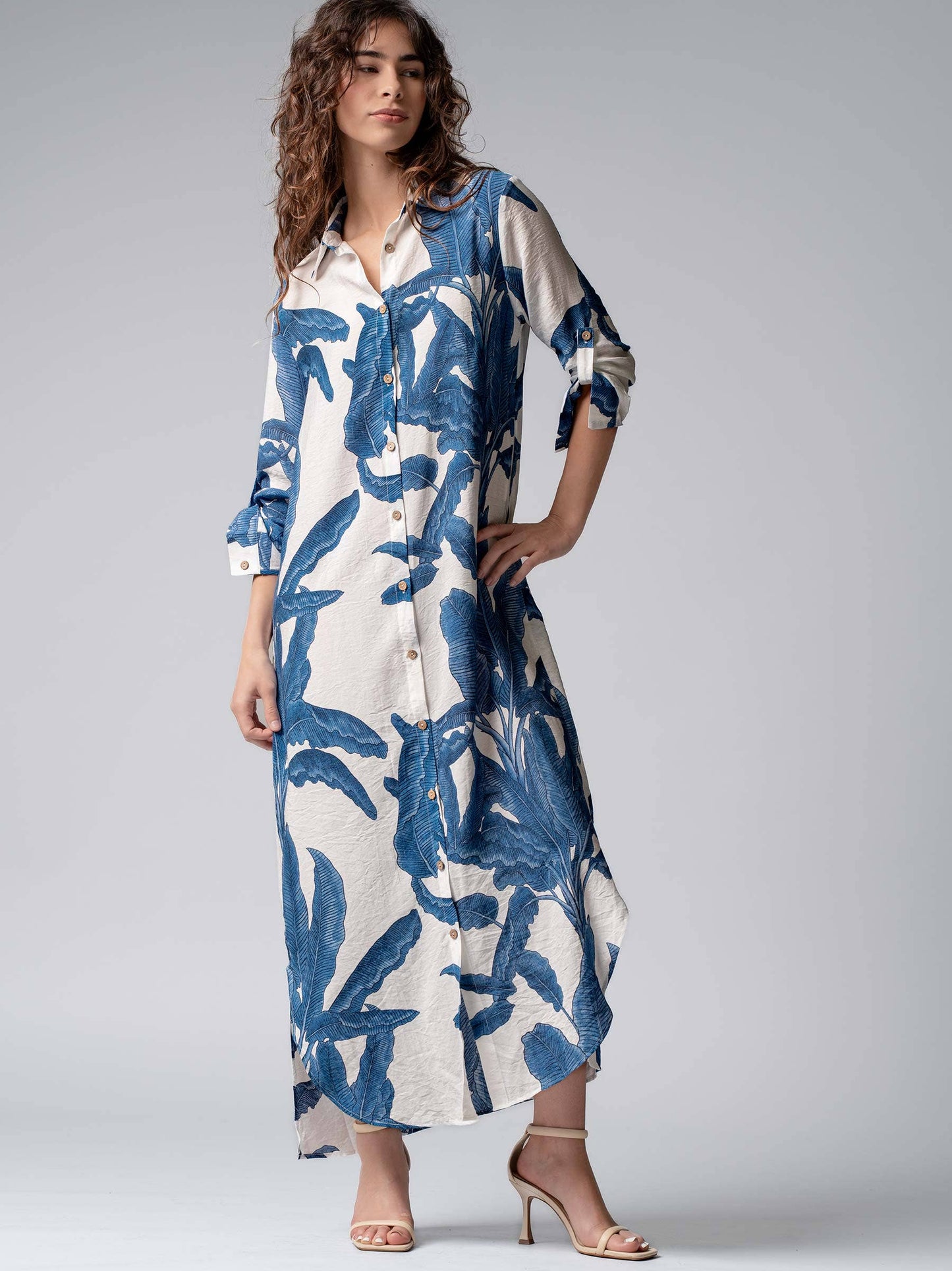 Tropical Paradise Button Down Collared Vacation Dress