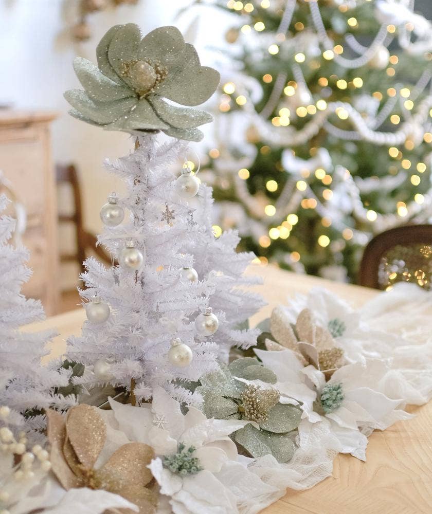 Factory Direct Craft - 18" White Artificial Canadian Pine Tree w/ Natural Wood Base