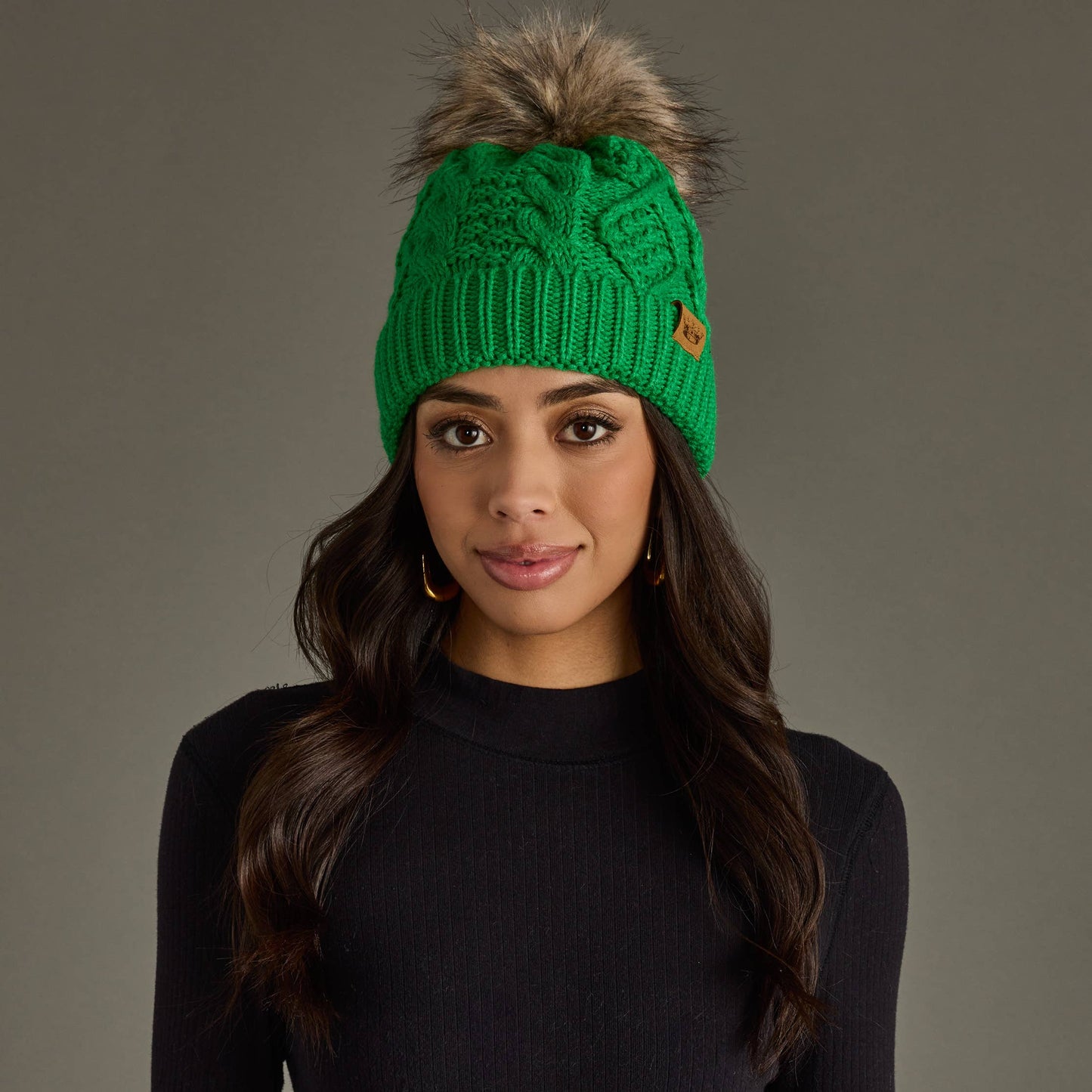 Panache Apparel Co. - Bright Green Cable Knit Pom Hat
