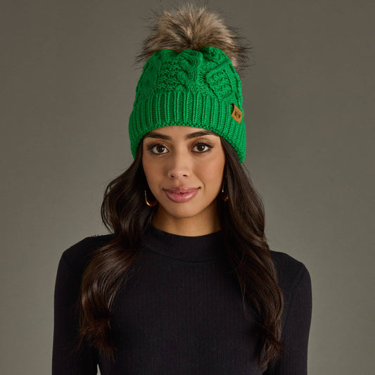 Panache Apparel Co. - Bright Green Cable Knit Pom Hat