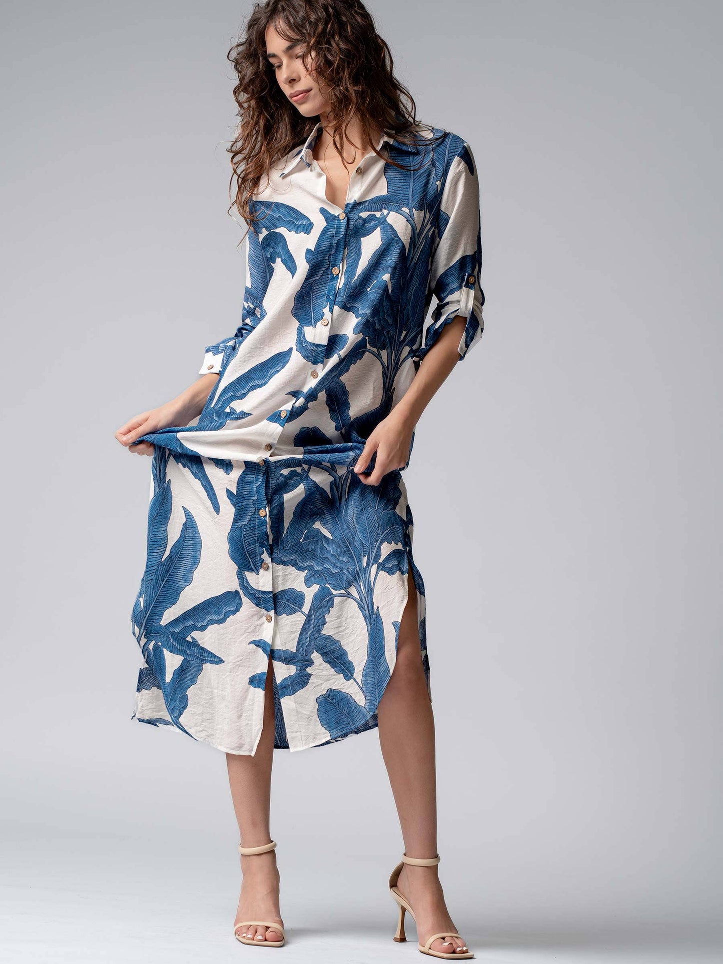 Tropical Paradise Button Down Collared Vacation Dress