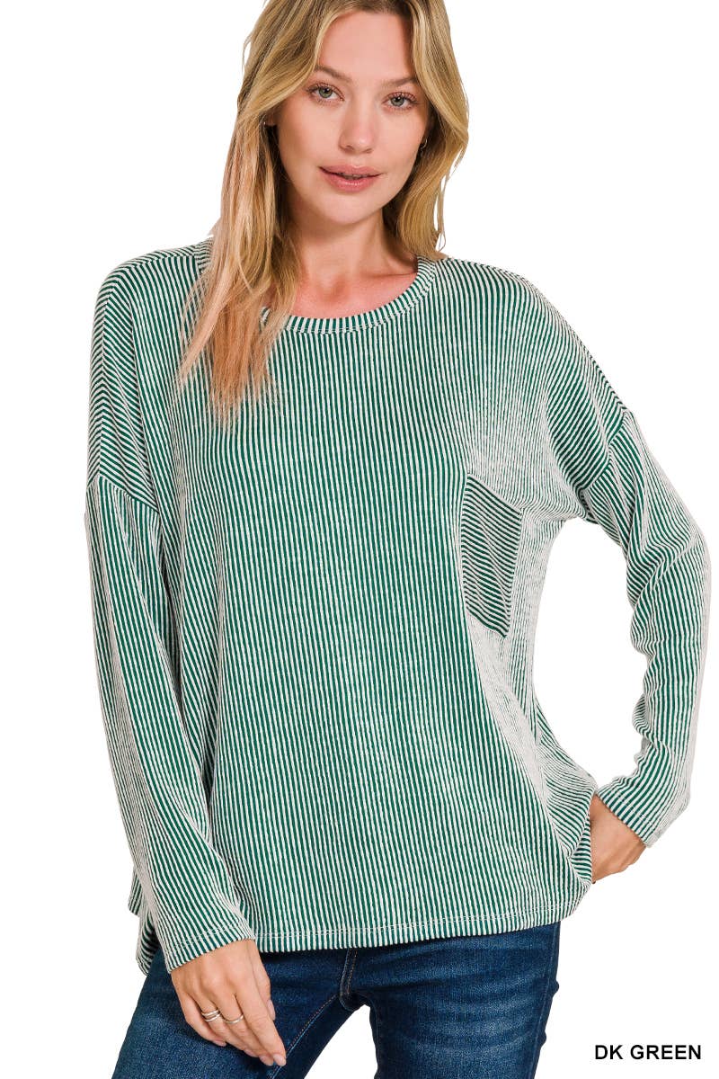 '...._ Ribbed Striped Oversized Long Sleeve Top