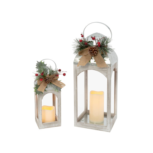 The Gerson Companies -LargeChristmas Holiday Lantern with Floral Accents LED