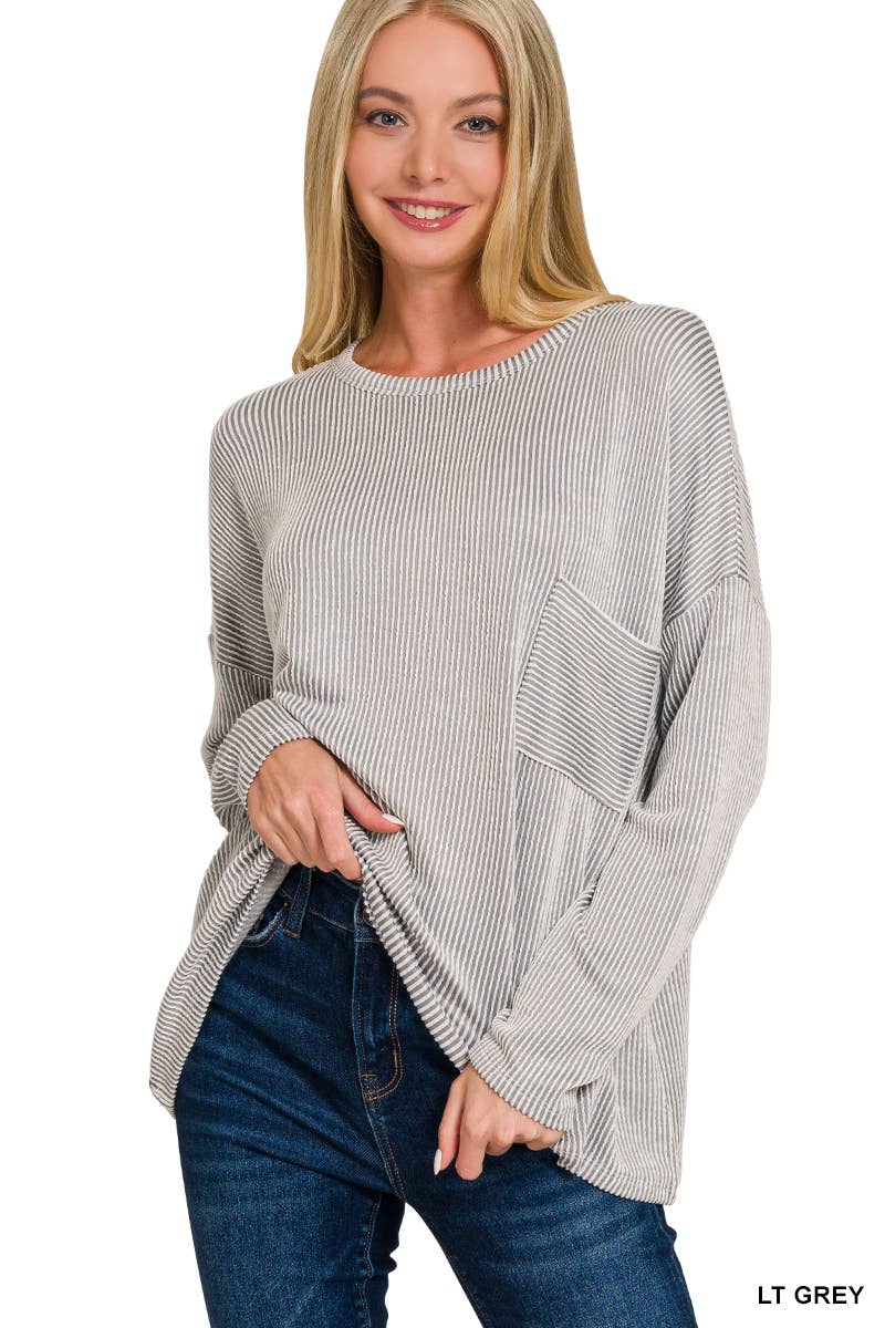 '...._ Ribbed Striped Oversized Long Sleeve Top
