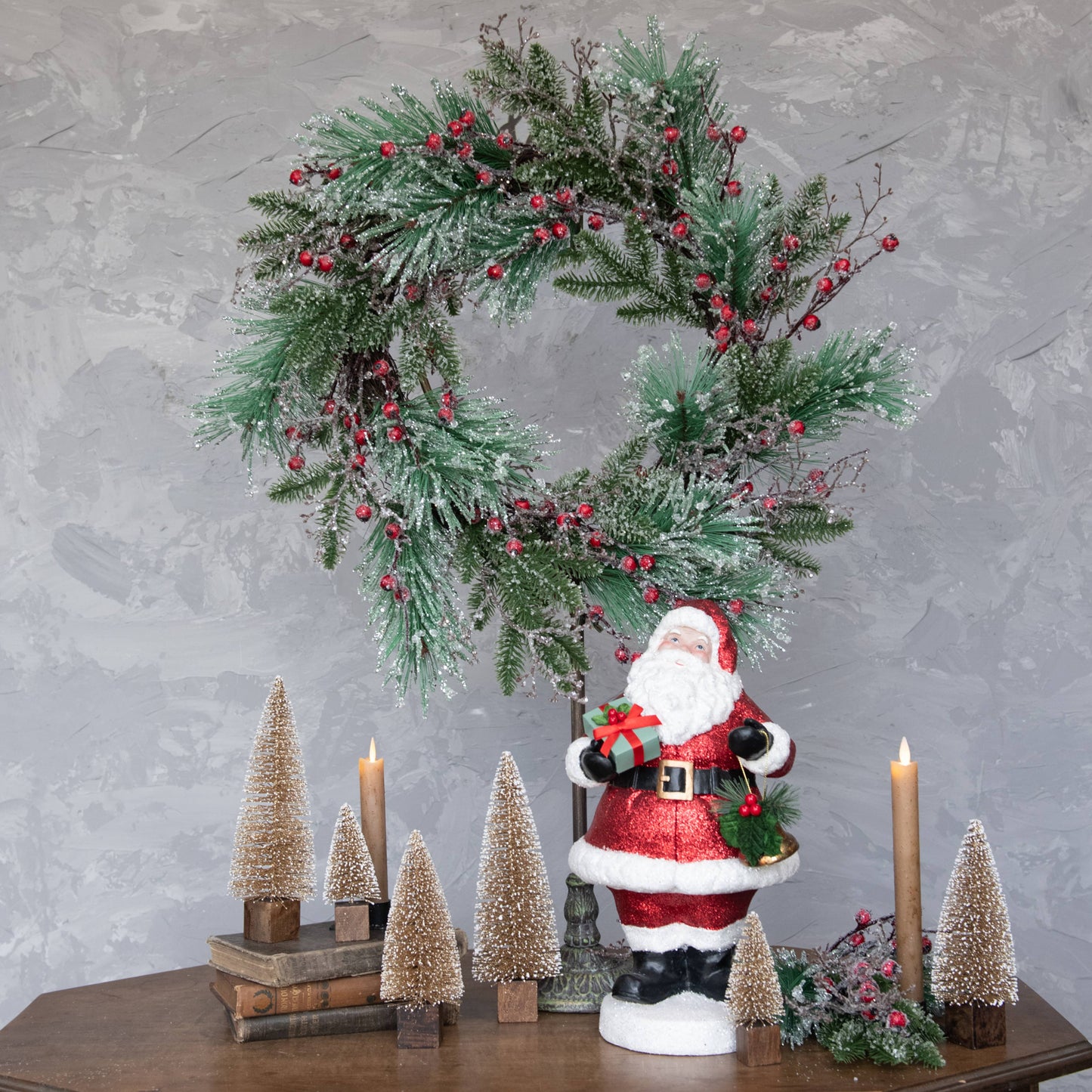 24" ICY MIXED PINE & RED BERRY WREATH