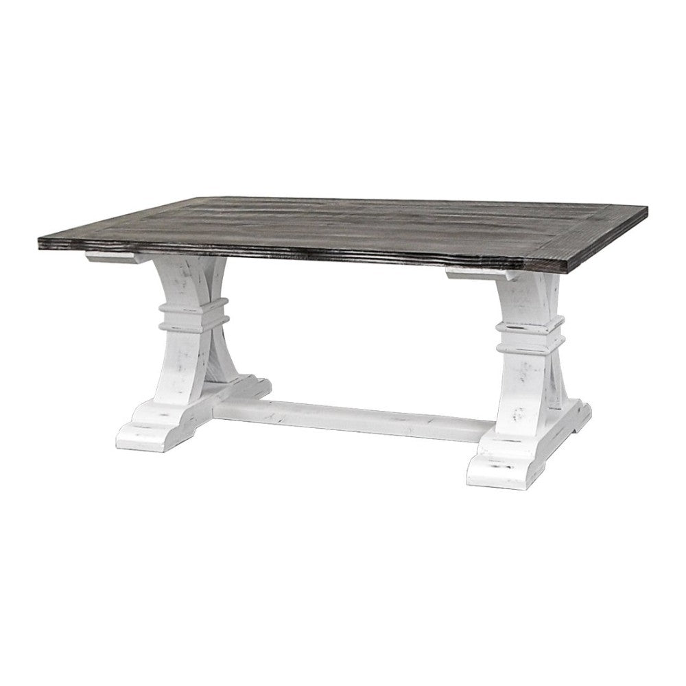 Trestle Coffee Table, Sanded White Weathered Wood Top|12065
