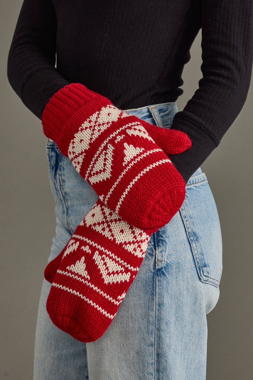 Panache Apparel Co. - Red & Cream Patterned Mittens