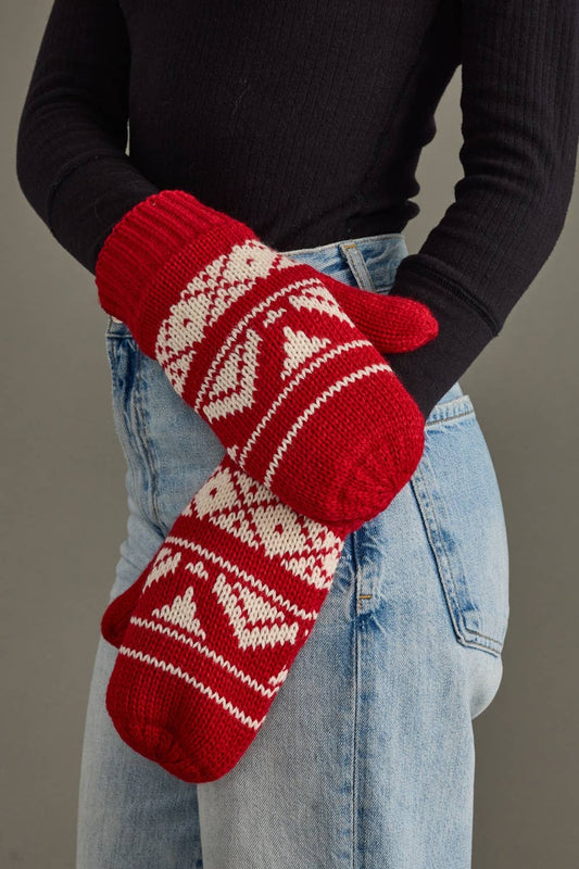 Panache Apparel Co. - Red & Cream Patterned Mittens