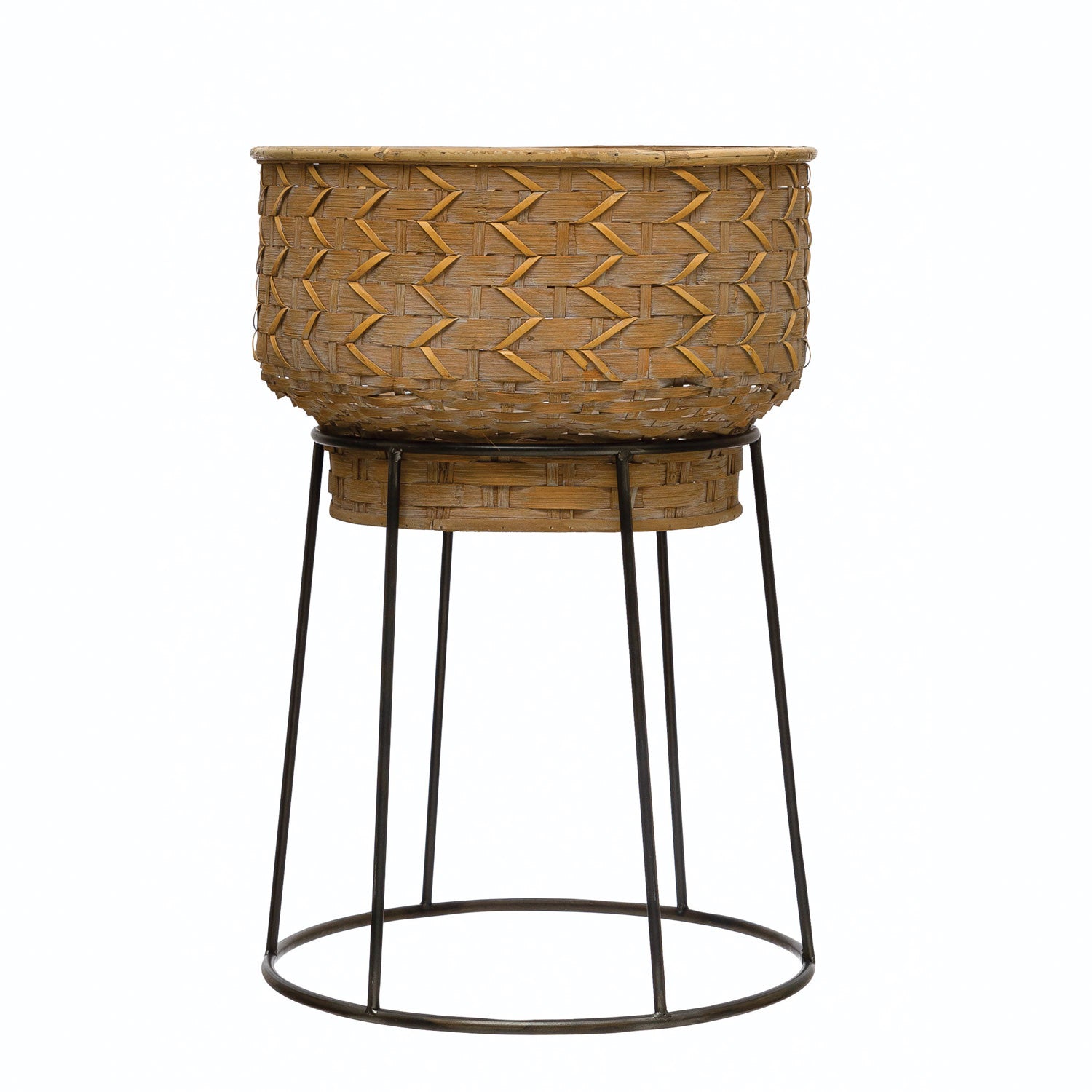 Hand-Woven Rattan Planter with Metal Stand, Set of 2