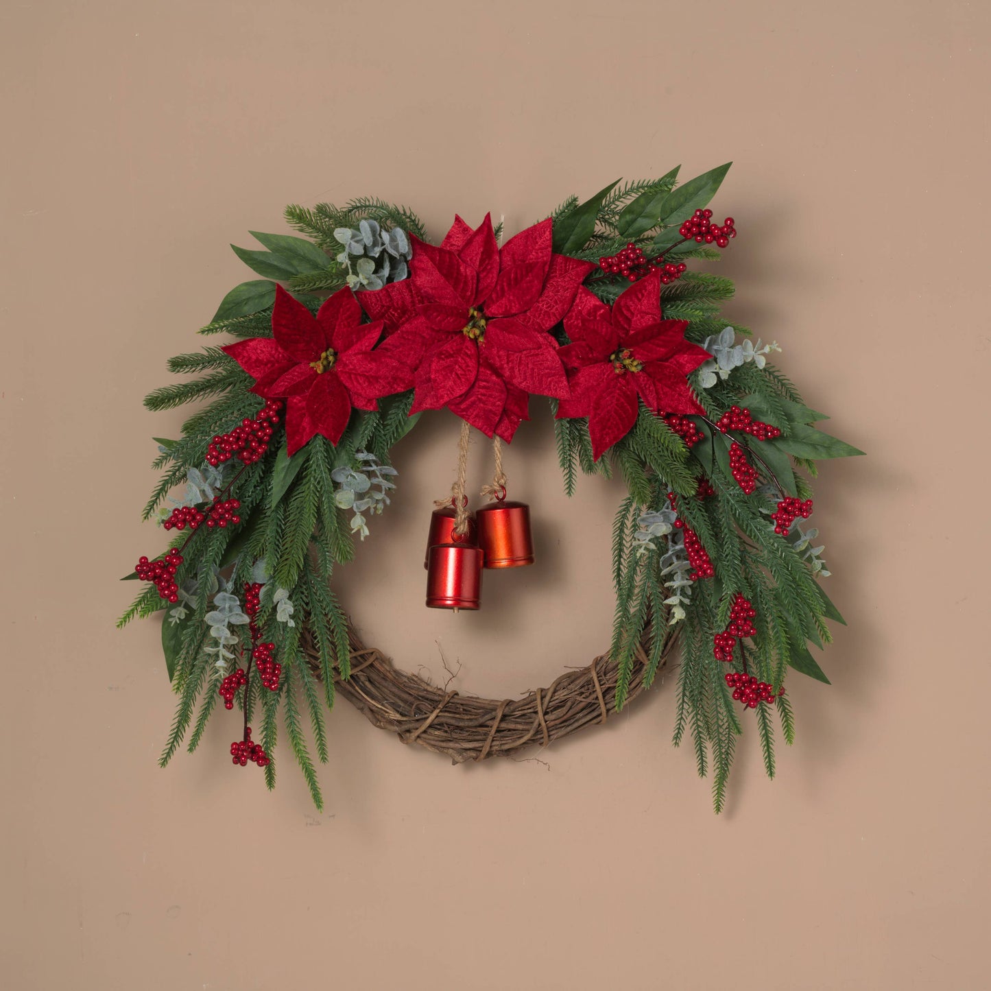 The Gerson Companies - Christmas 28"D Holiday Wreath w/ Poinsettia & Bells