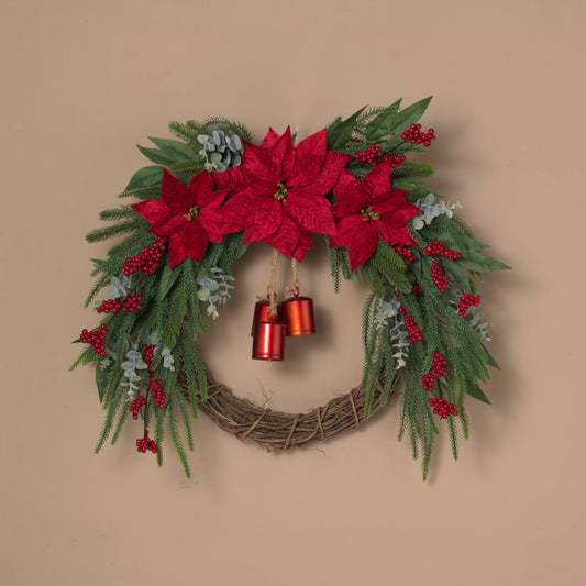 The Gerson Companies - Christmas 28"D Holiday Wreath w/ Poinsettia & Bells