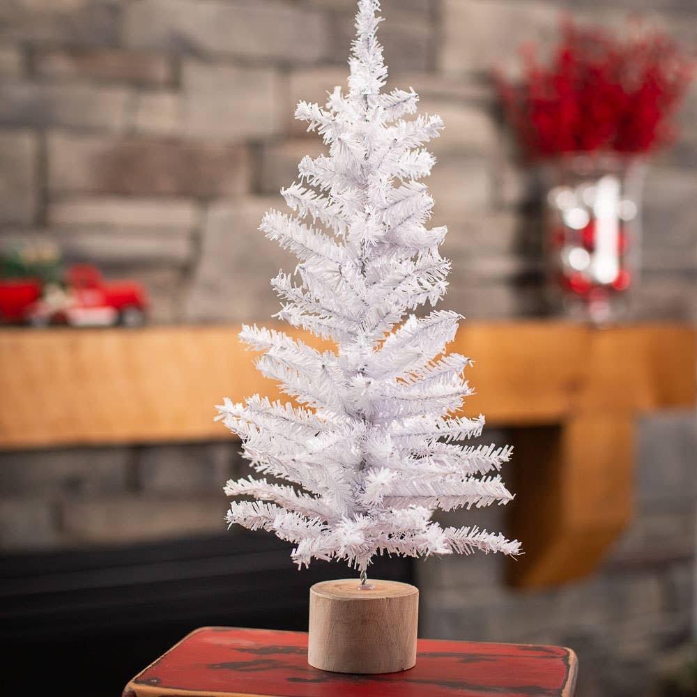 Factory Direct Craft - 18" White Artificial Canadian Pine Tree w/ Natural Wood Base