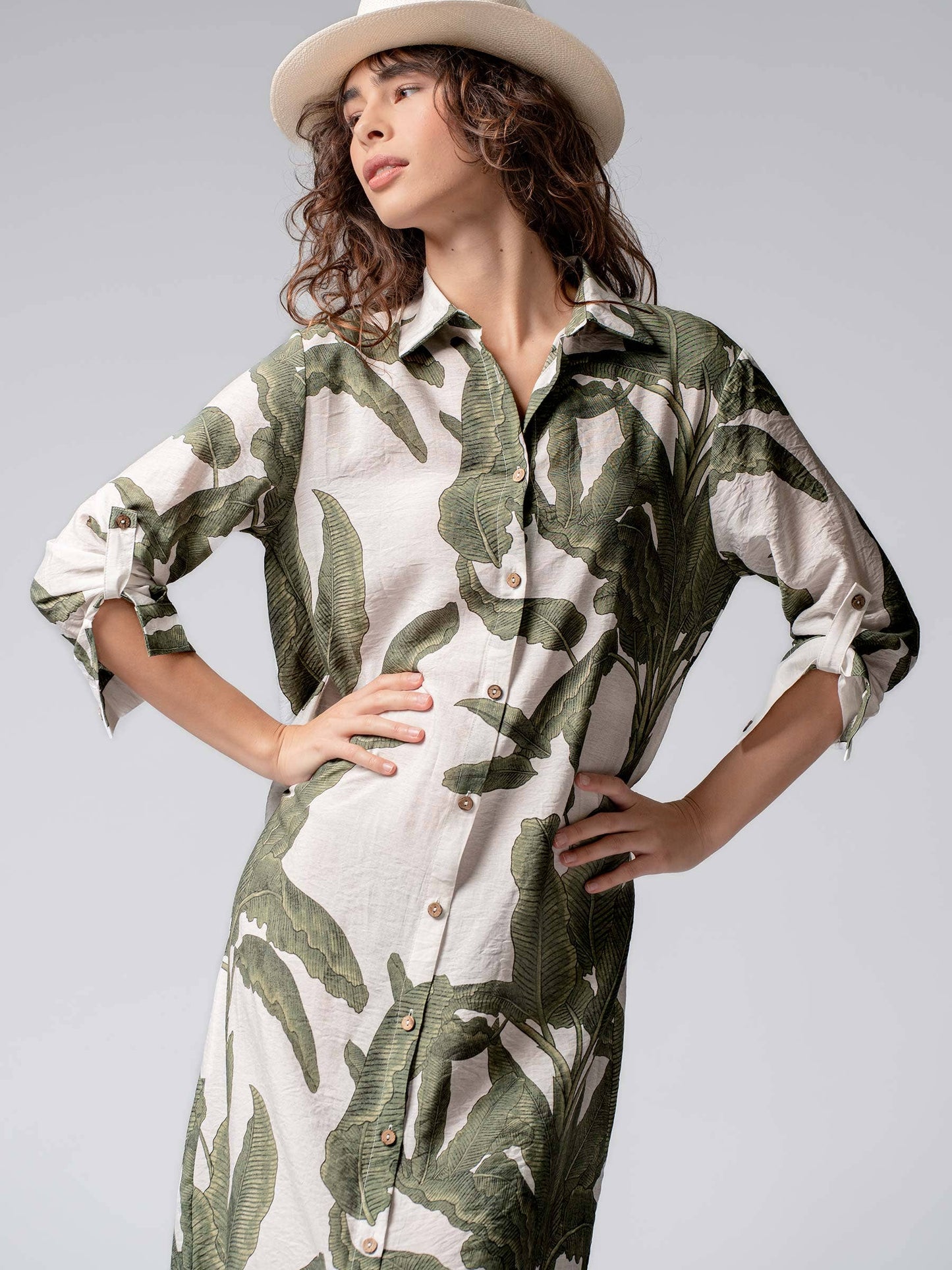 Tropical Paradise Button Down Collared Vacation Dress