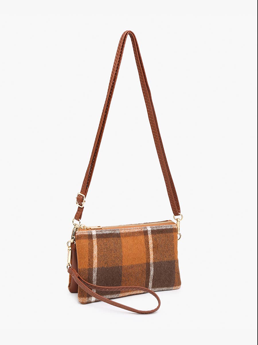 Jen & Co. - M013-PLD Riley Plaid 3 Compartment Crossbody/Wristlet