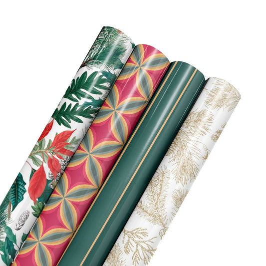 LA Ribbons Wholesale - 30" x 10' Wrapping Paper Bundle (4-pack) | Holiday Botanical