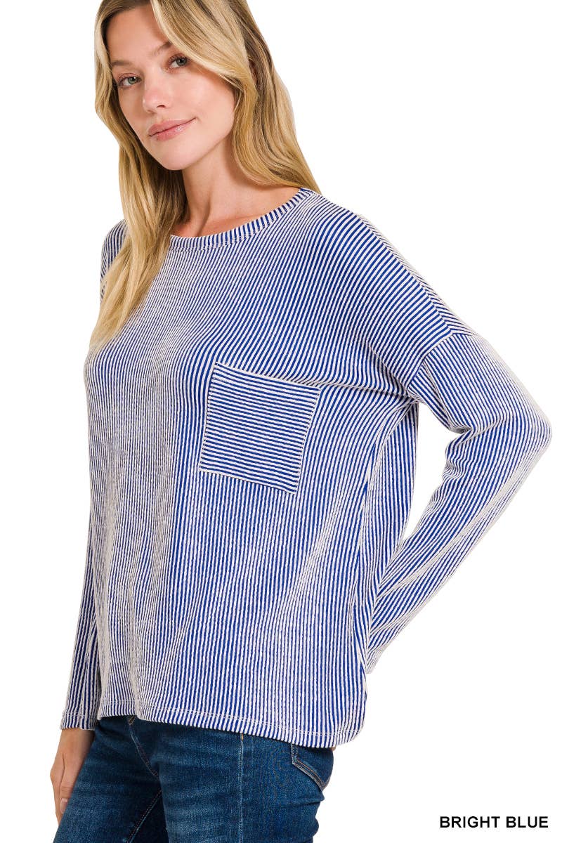 '...._ Ribbed Striped Oversized Long Sleeve Top