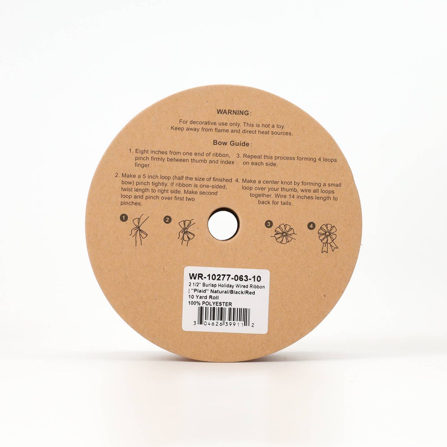 LA Ribbons Wholesale - 2 1/2" Burlap Holiday Wired Ribbon | "Plaid" Natural/Black/Red | 10 Yard Roll