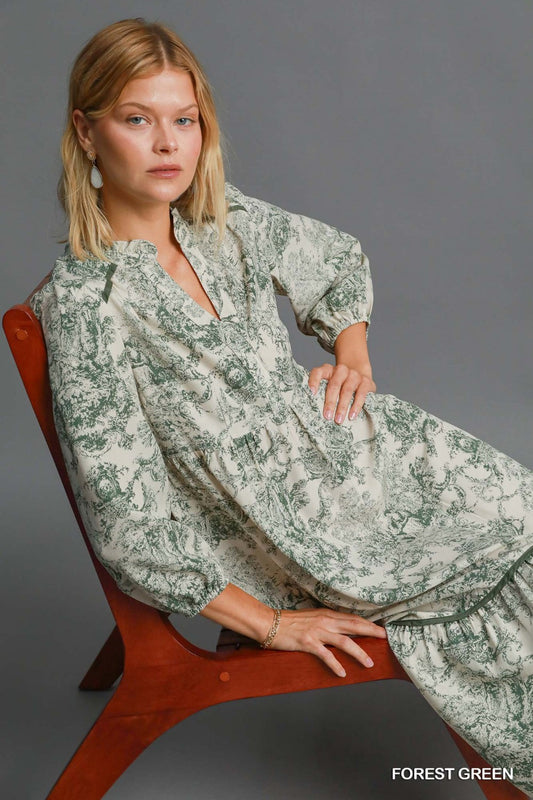 Abstract Landscape Print Midi Dress|15924