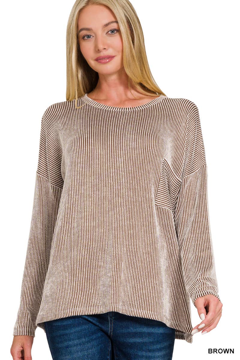 '...._ Ribbed Striped Oversized Long Sleeve Top