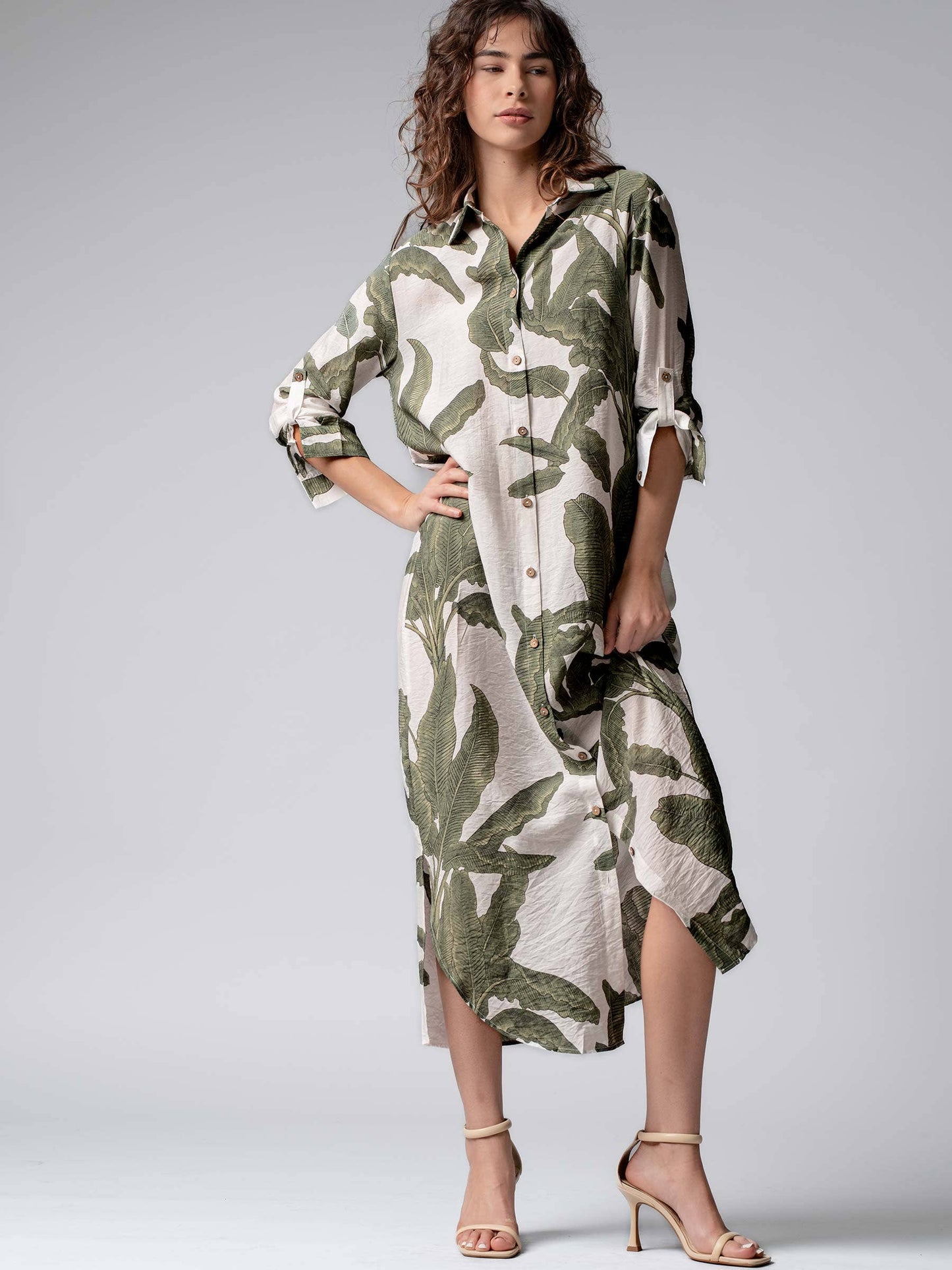 Tropical Paradise Button Down Collared Vacation Dress