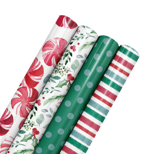 LA Ribbons Wholesale - 30" x 10' Watercolor Christmas Wrapping Paper 4-pack