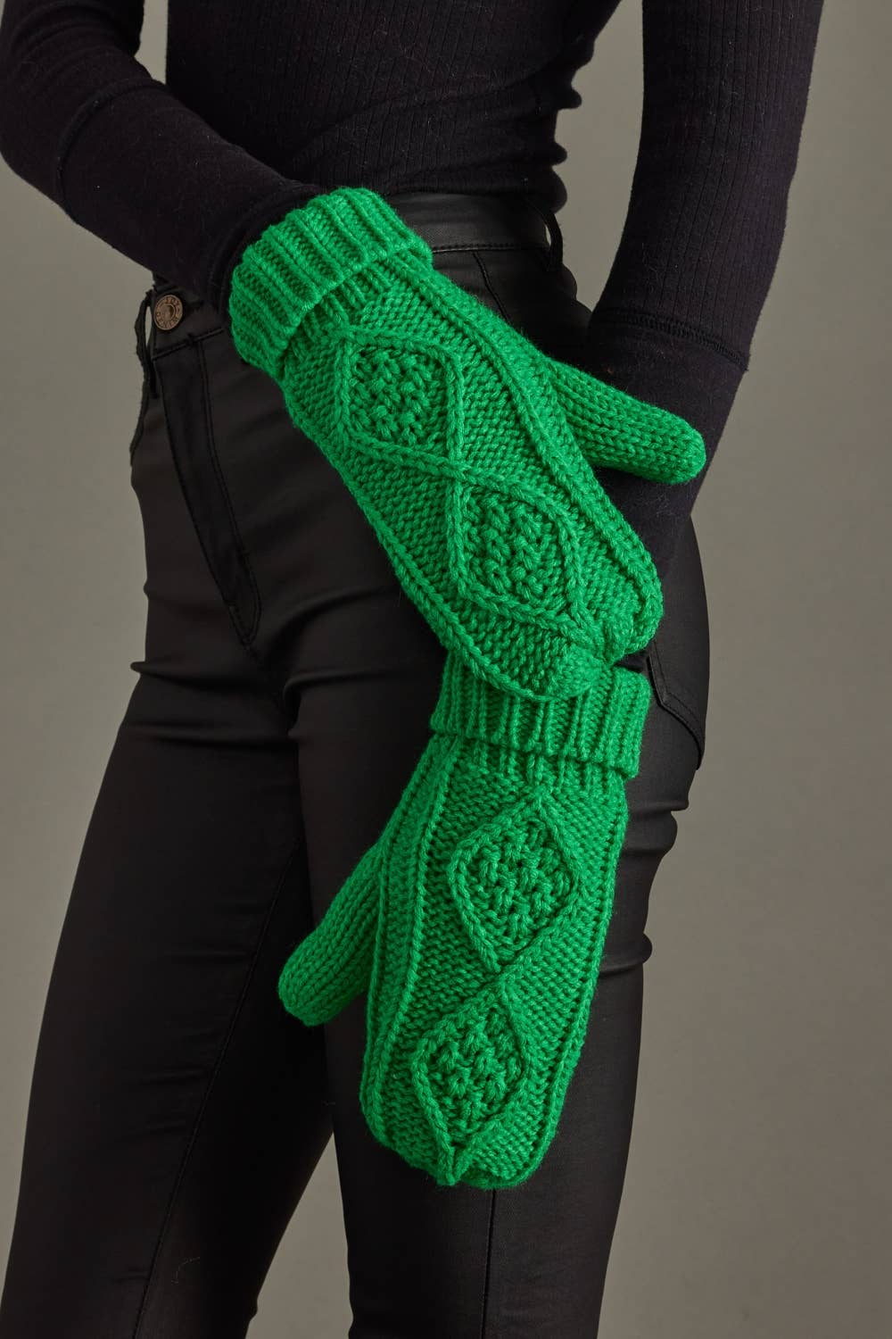 Panache Apparel Co. - Bright Green Cable Knit Mittens