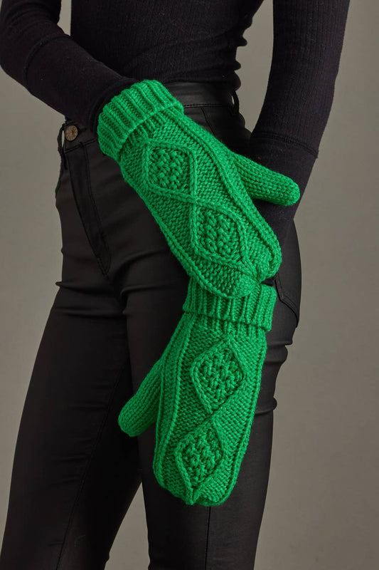 Panache Apparel Co. - Bright Green Cable Knit Mittens