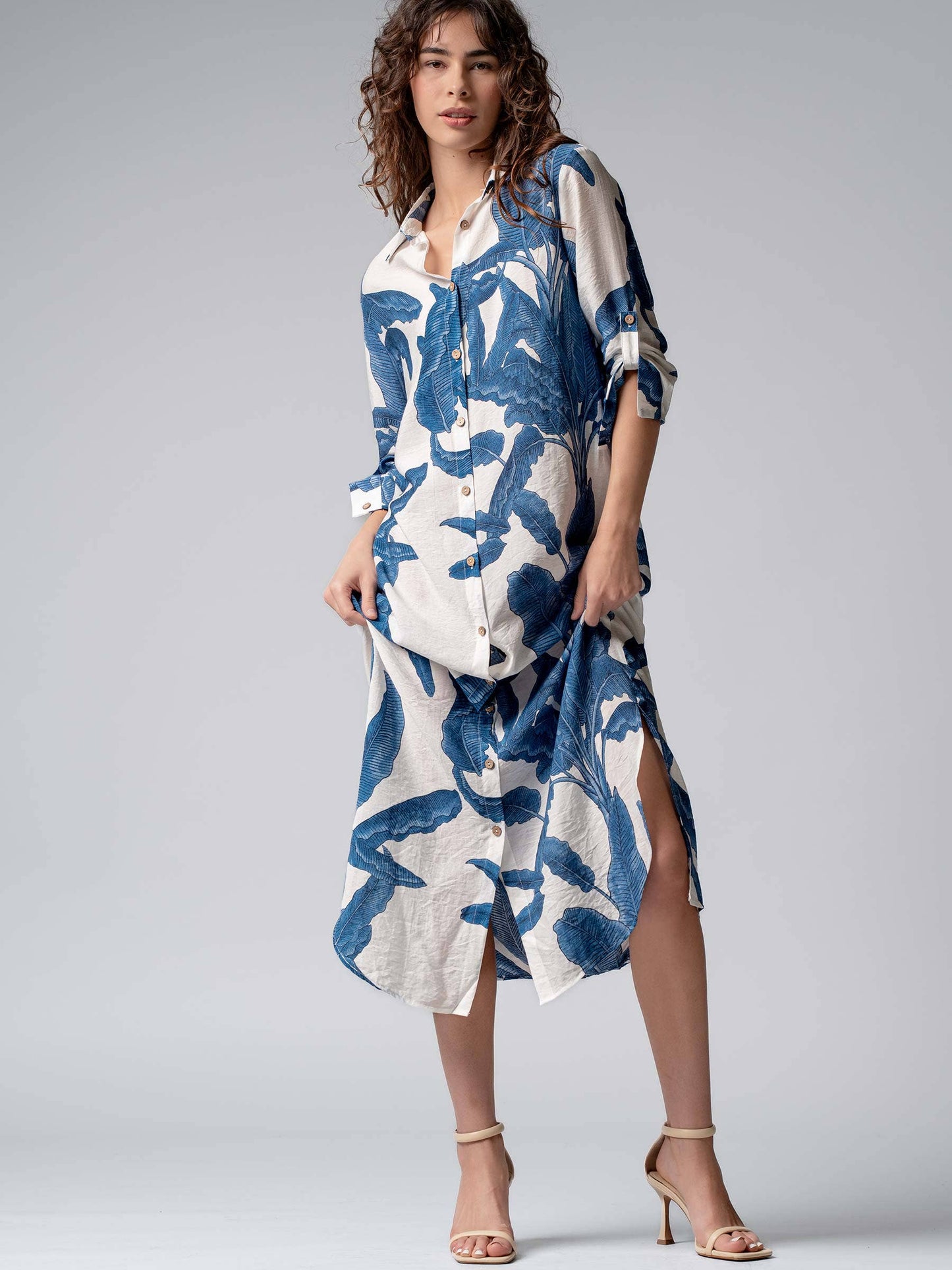 Tropical Paradise Button Down Collared Vacation Dress