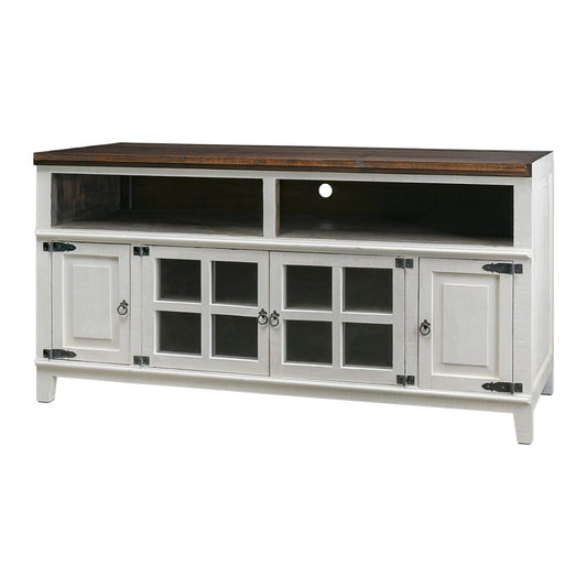 72" HACIENDA TV STAND AGED WHITE TOBACCO TOP|16257