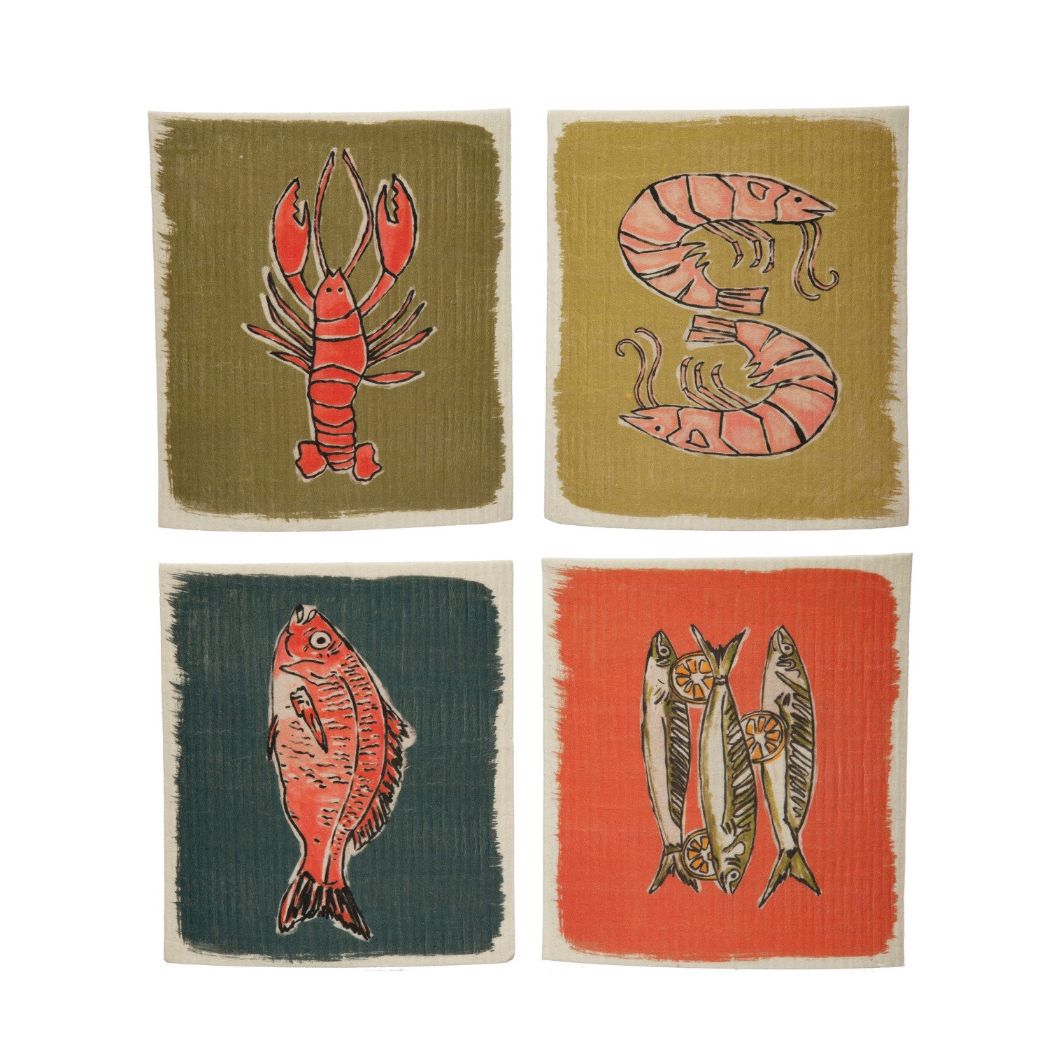 Reusable Cellulose Sponge Cloth w/ Sea Life, Multi Color, 4 Styles ©