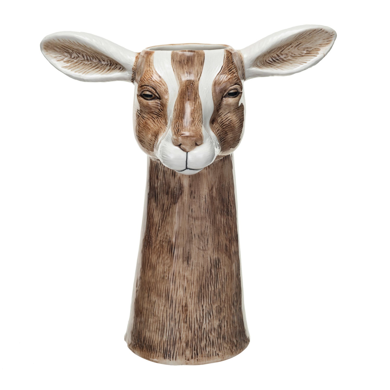 Hand-Painted Stoneware Goat Vase
