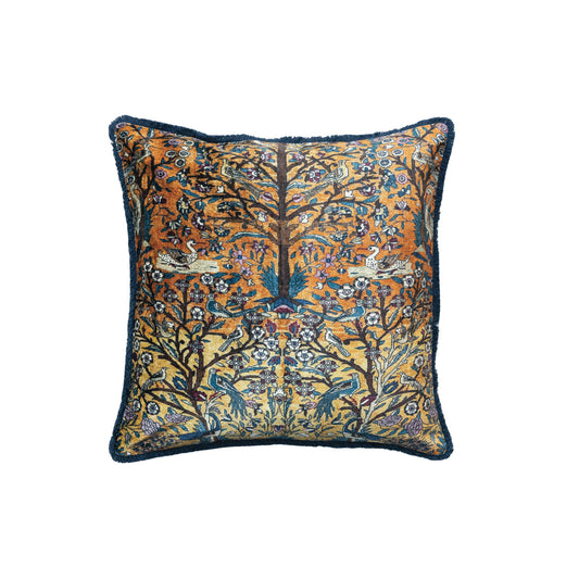 20" Square Cotton Blend Velvet Printed Pillow w/ Vintage Carpet Pattern