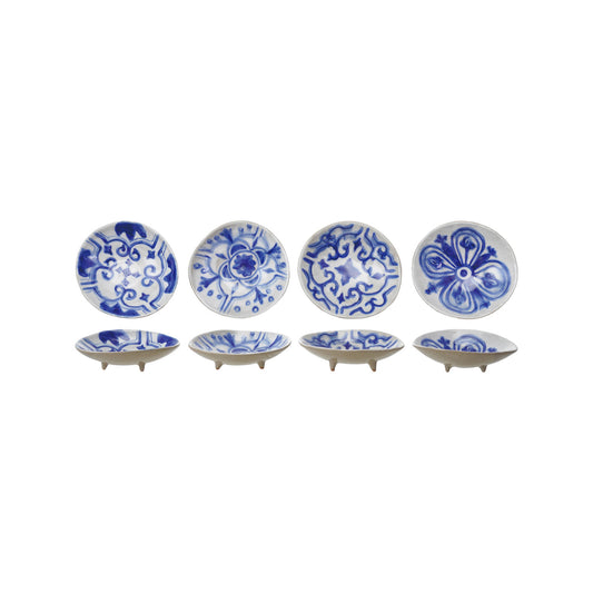 Hand-Painted Stoneware Footed Dish, 4 Styles (Each Will Vary)