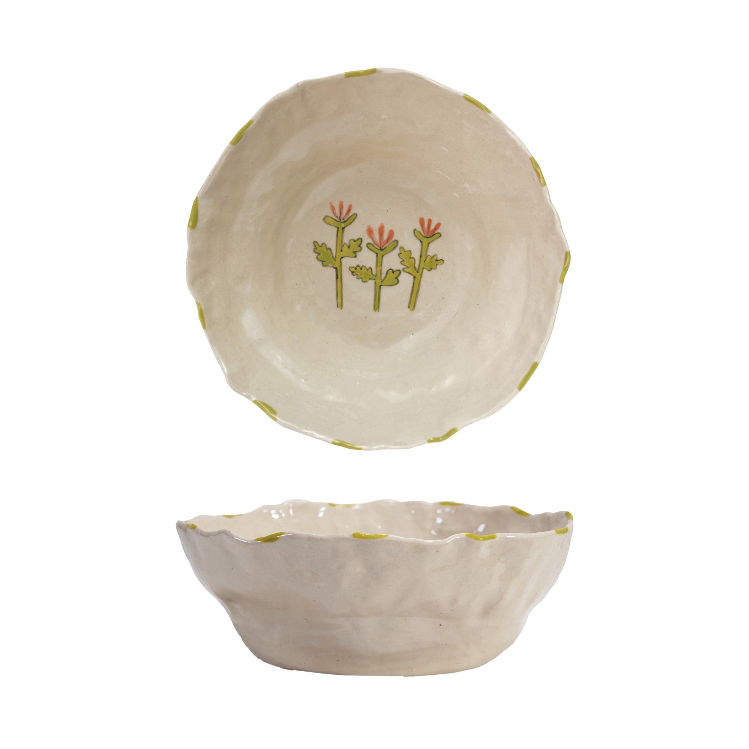 Hand-Painted Stoneware Serving Bowl