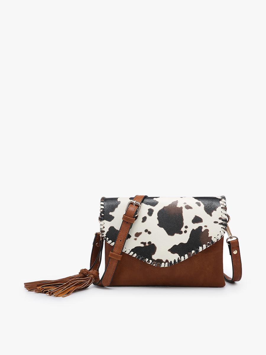 Jen & Co. - M1802A Sloane Flapover Crossbody w/ Whipstitch and Tassel