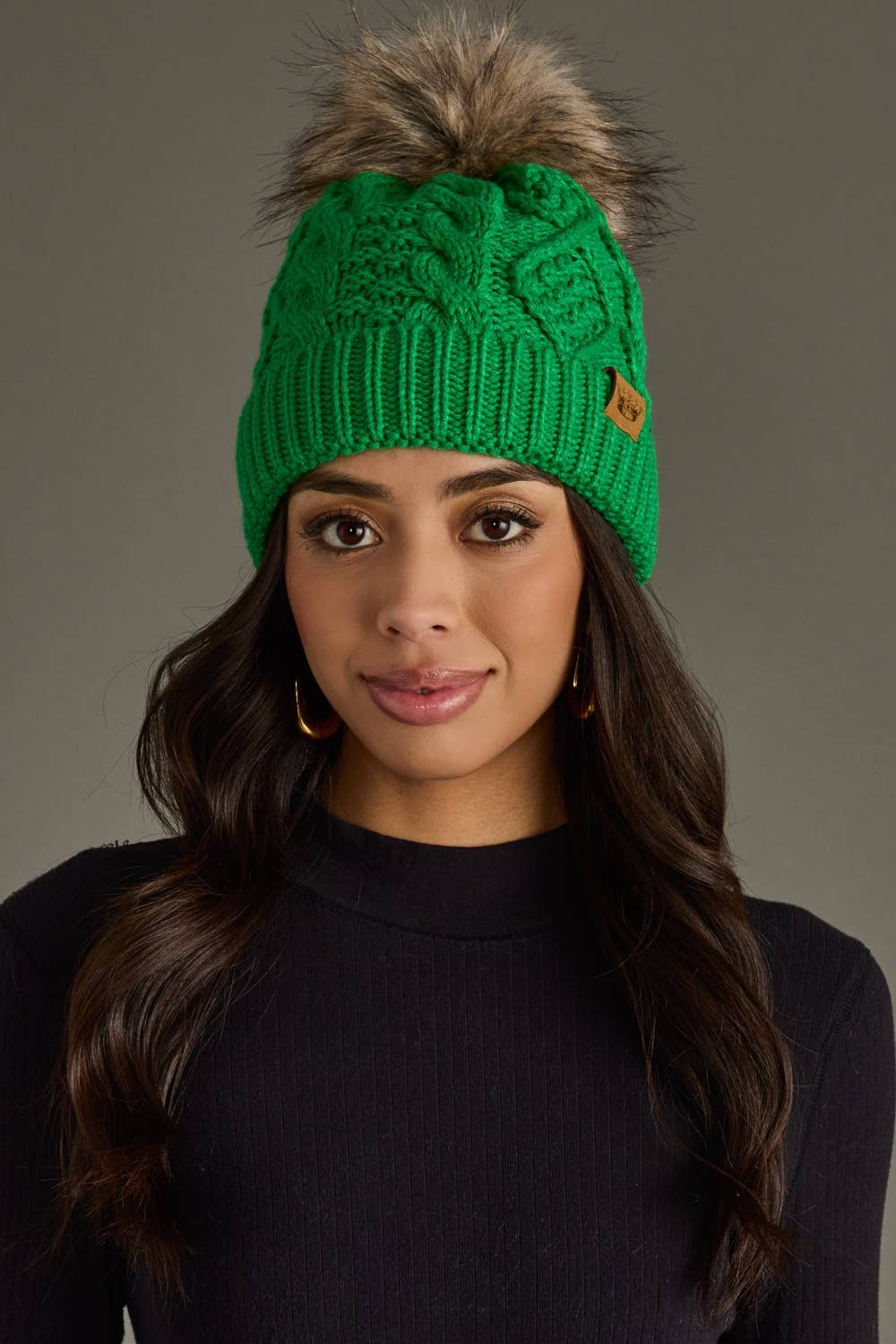 Panache Apparel Co. - Bright Green Cable Knit Pom Hat