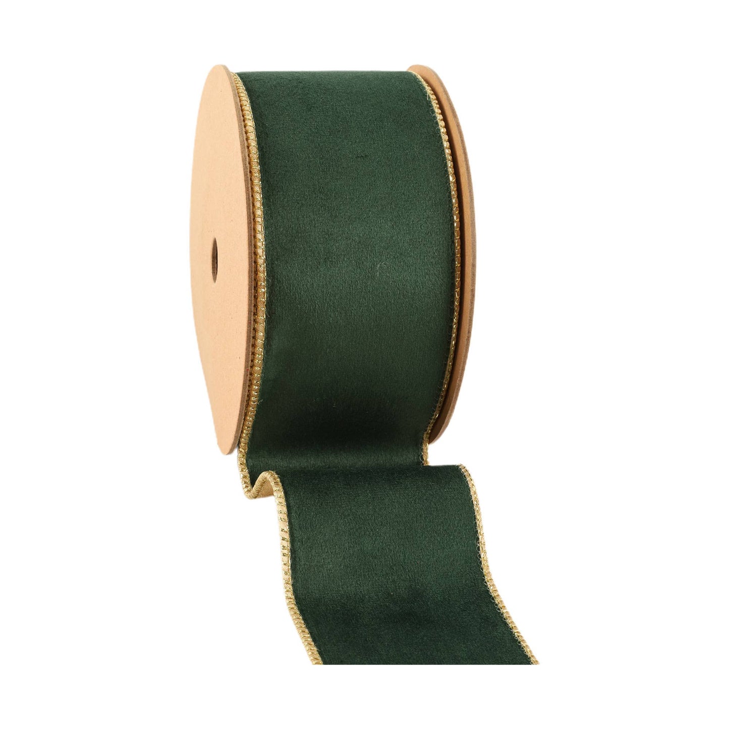 LA Ribbons Wholesale - 2 1/2" Reversible Classic Velvet Wired Ribbon | Green/Gold | 10 Yard Roll