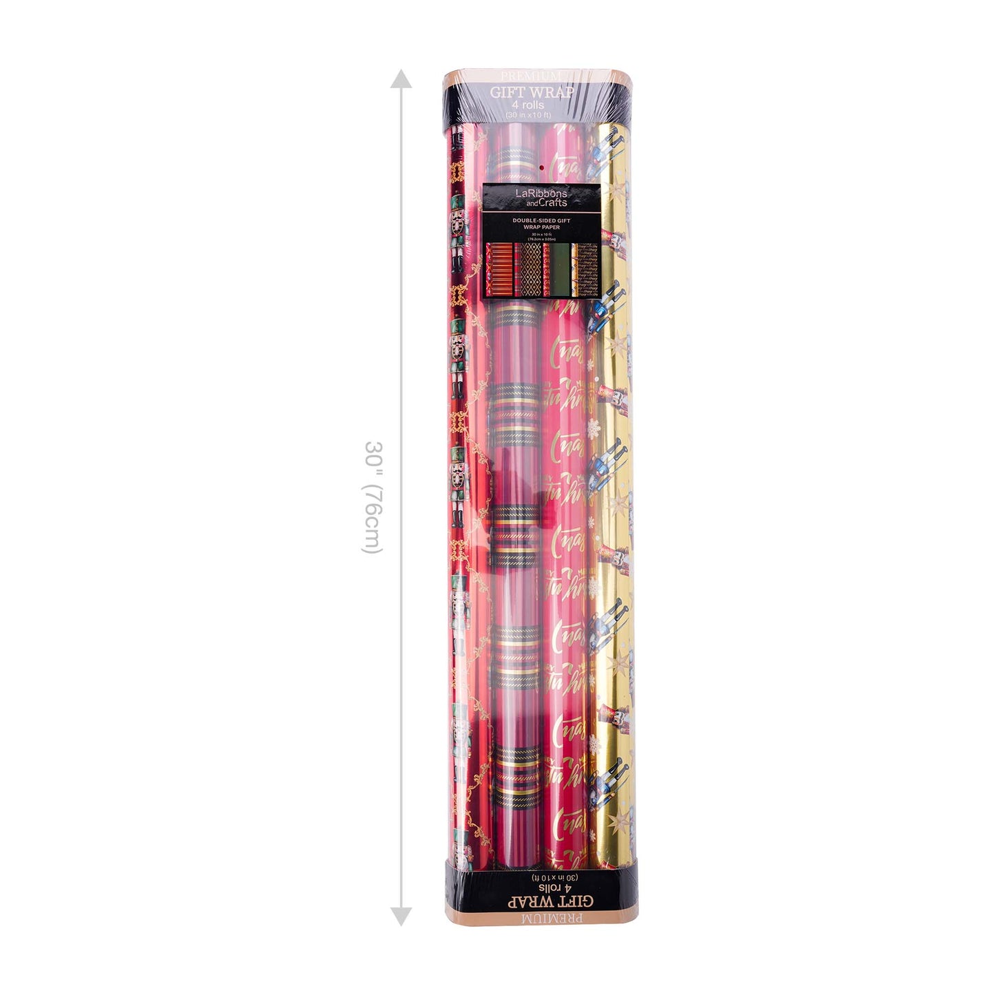 LA Ribbons Wholesale - 30" x 10' Wrapping Paper Bundle (4-pack) | Ruby Nutcracker