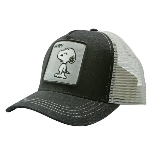 Snoopy Peanuts Black Denim Trucker Hat