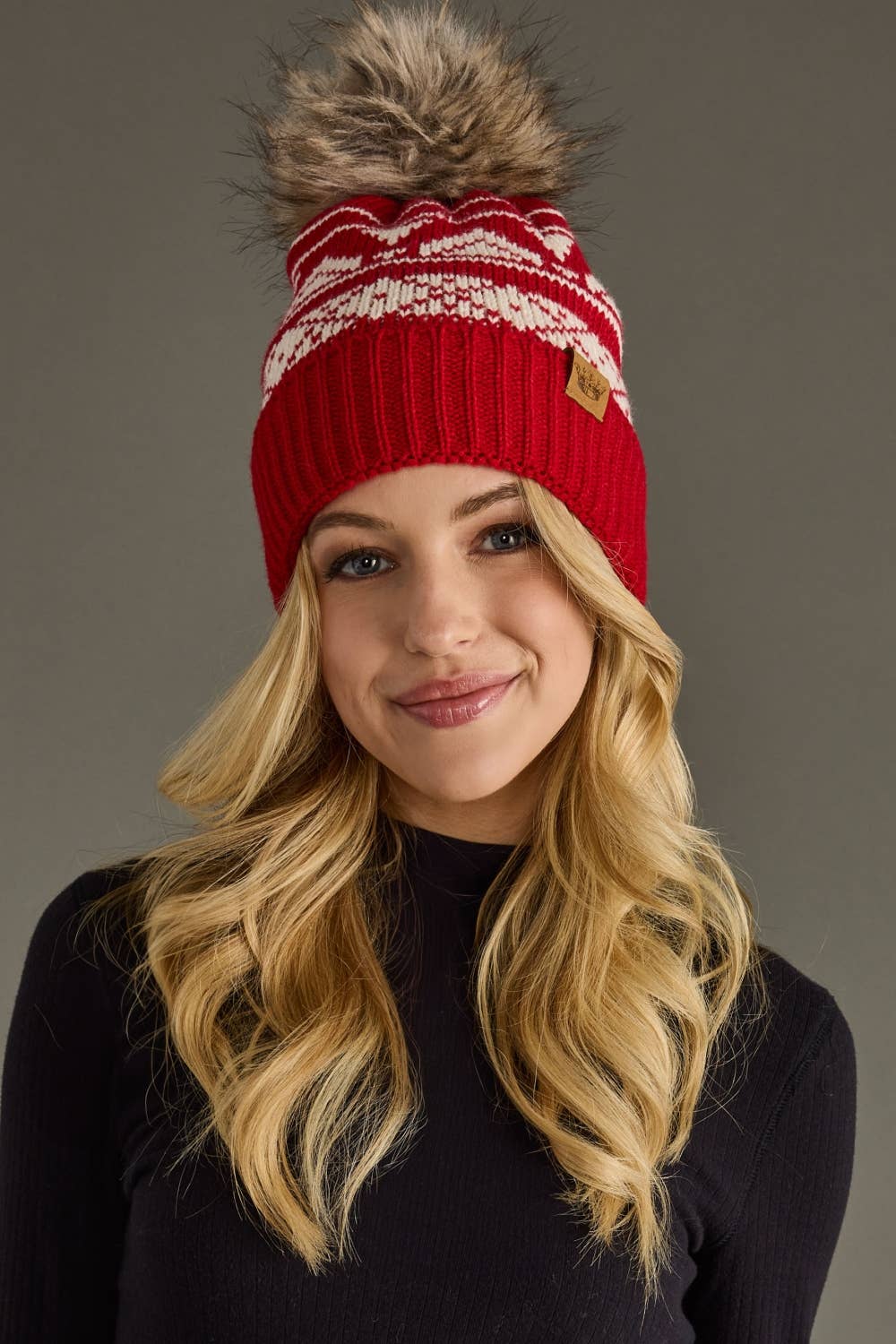Panache Apparel Co. - Red & Cream Patterned Pom Hat