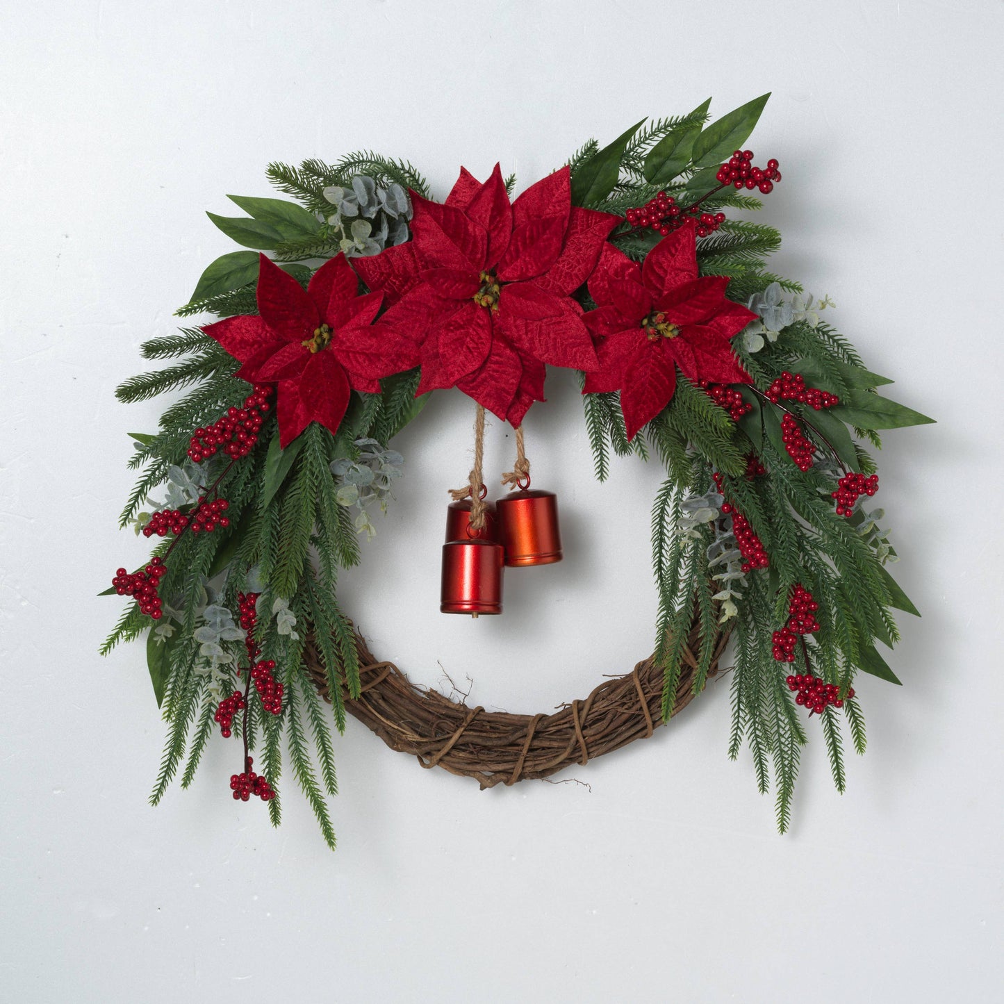 The Gerson Companies - Christmas 28"D Holiday Wreath w/ Poinsettia & Bells