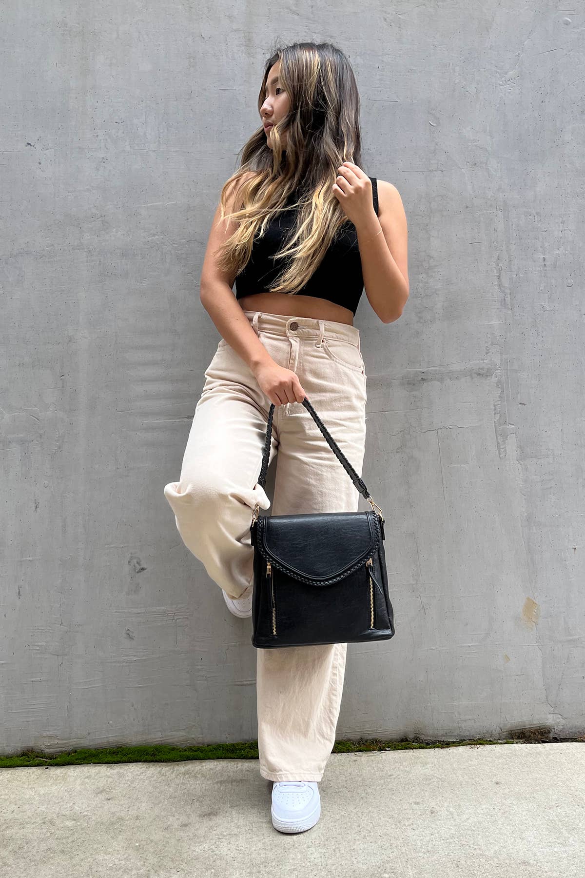 Jen & Co. - M2167 Lorelei Double Zip Whipstitch Trim Crossbody