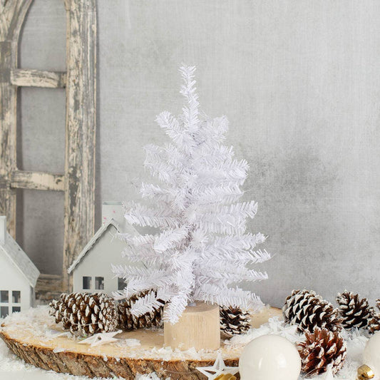 Factory Direct Craft - 12" White Artificial Canadian Pine Tree w/ Natural Wood Base