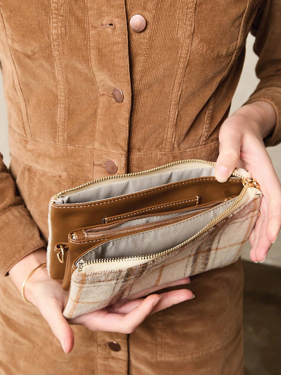Jen & Co. - M013-PLD Riley Plaid 3 Compartment Crossbody/Wristlet