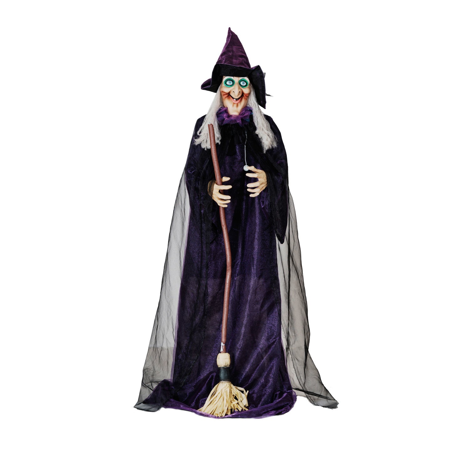 Fabric & Plastic Standing Animated Witch w/ Lights & Sound, Motion Activated