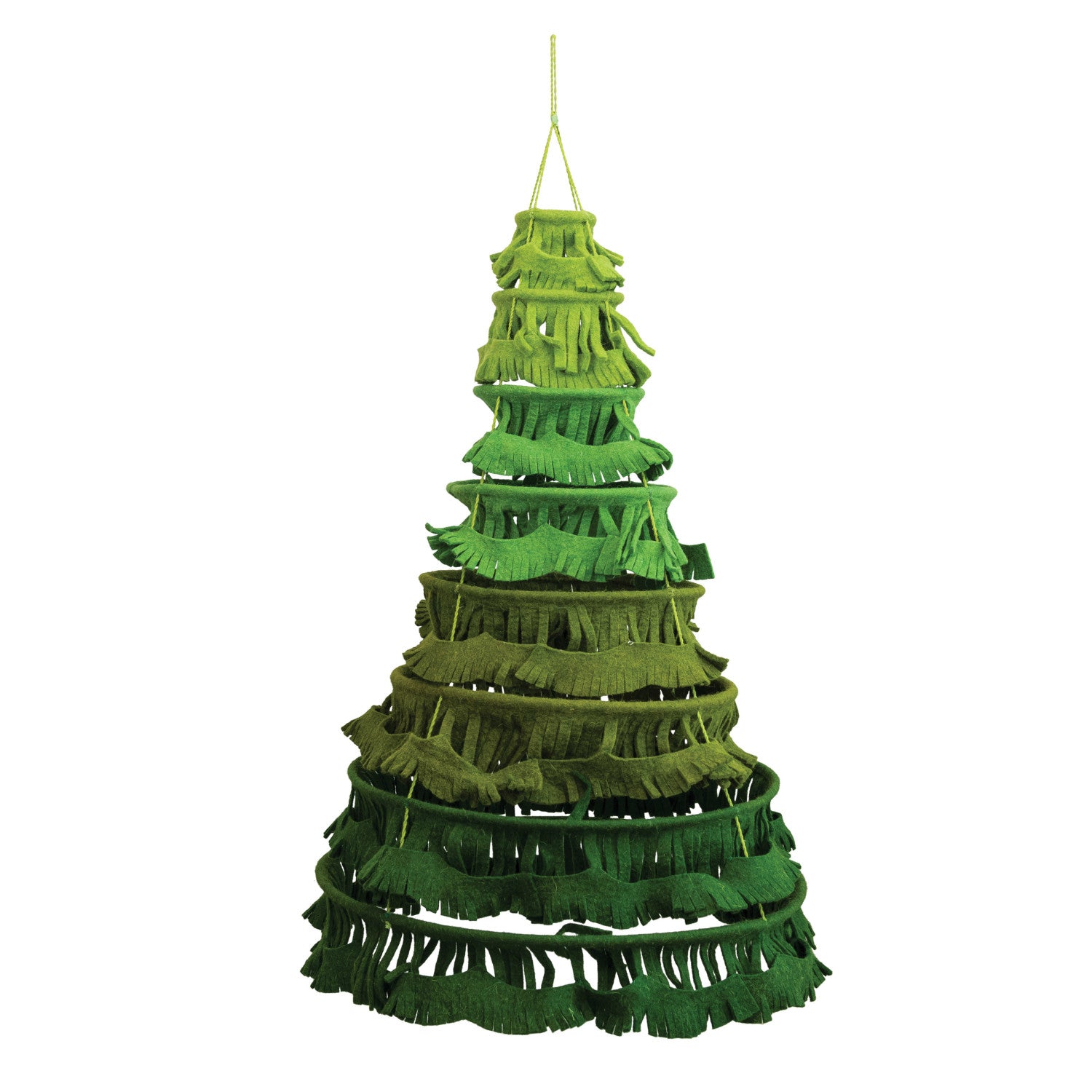 23" Round x 41"H Handmade Felt Hanging Collapsible Ring Tree, Green Ombre