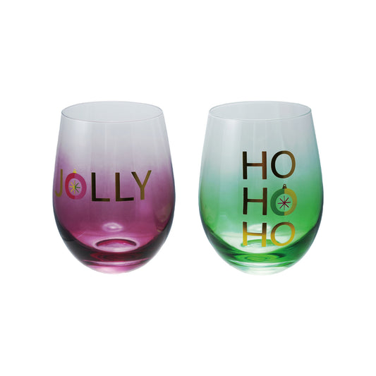 16 oz. Stemless Wine Glass with Holiday Saying, 2 Styles